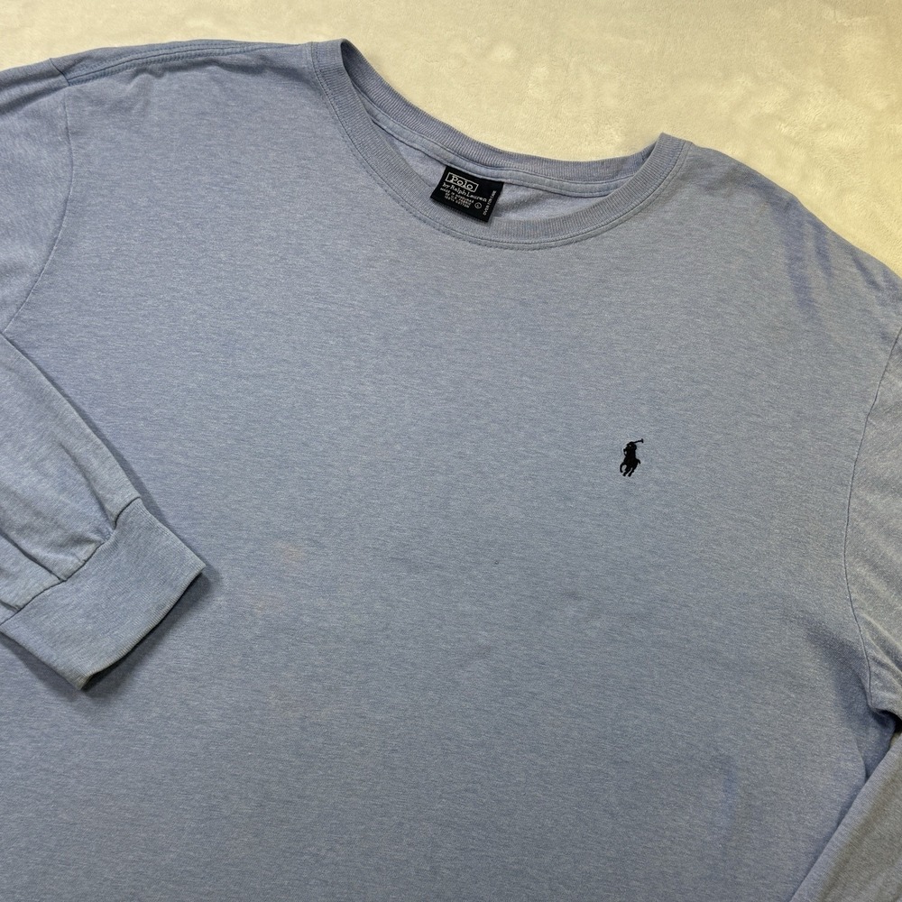 Vintage 90s Polo Ralph Lauren Mens L Blue Long Sleeve T Shirt Pony Logo USA